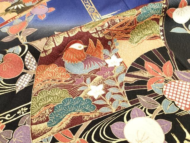 平和屋2■極上　振袖　雪輪花文　金彩　銀通し地　逸品　eee5747 平和屋着物□極上 訪問着 駒刺繍 絞り 雪輪枝花文 金彩 逸品