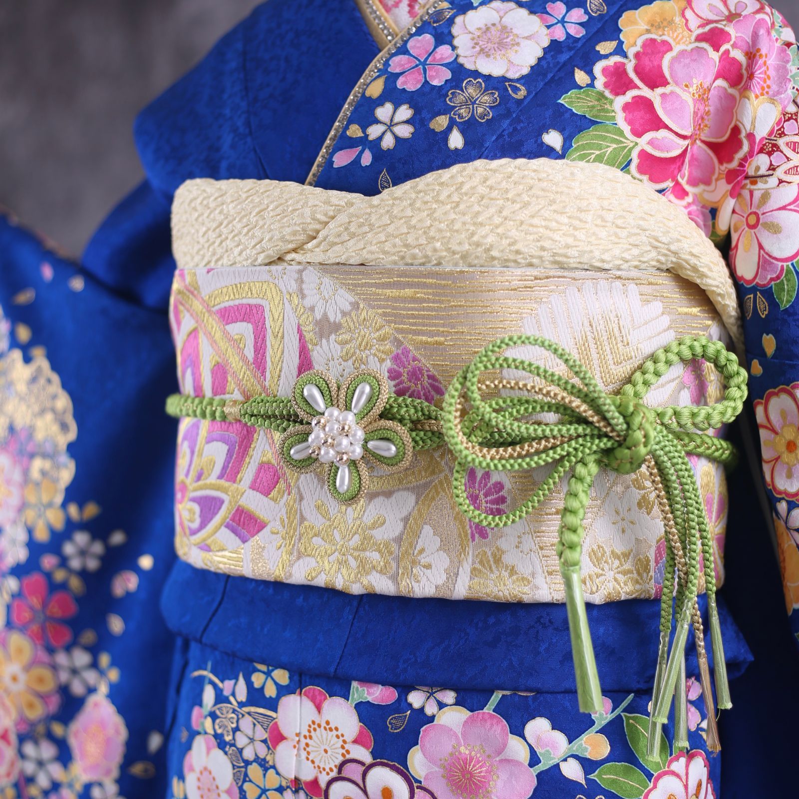 振袖フルセット 振袖セット 振袖 Lサイズ 青×古典柄 美品 成人式