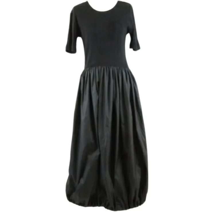 ADAM ET ROPE リブコンビバルーンワンピース ブラック 半袖 ロングワンピース