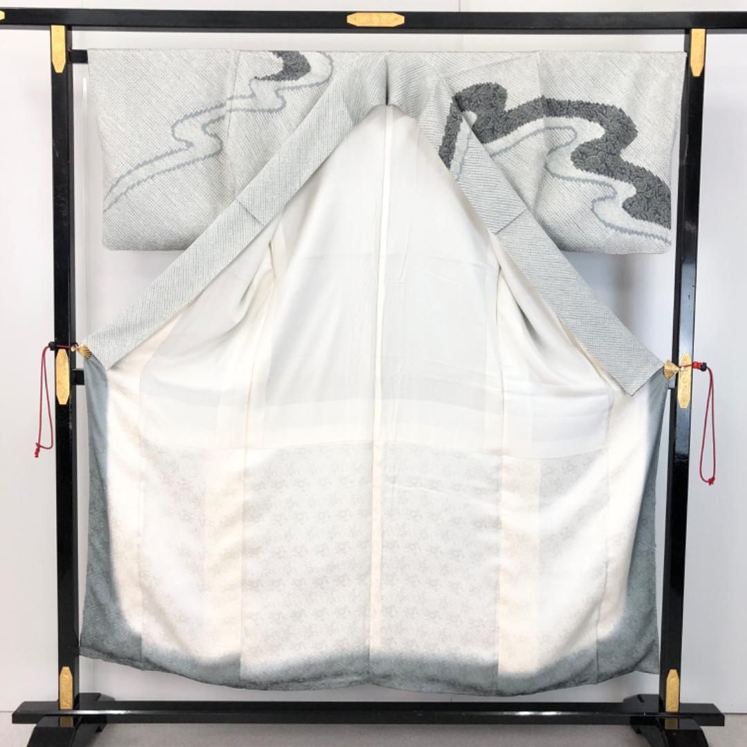 訪問着 総絞り 流水模様 中国刺繍 花模様 沈香茶色 ガード加工 K-5427