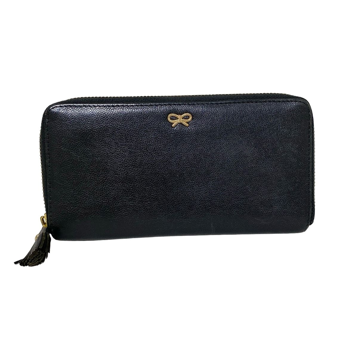 美品　アニヤハインドマーチ 長財布 リボン 黒 Anya Hindmarch(アニヤハインドマーチ) 長財布 - 黒 リボン