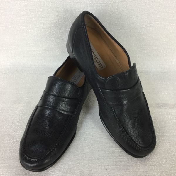 イタリア製|Vintage a.testoni ア.テストーニ コインローファー|本革 黒|BLACK|ブラック|size 7|25.5 レザースリッポン|モカシン|メンズ|loafer shoes〕|men s 菅NO.ZA-43