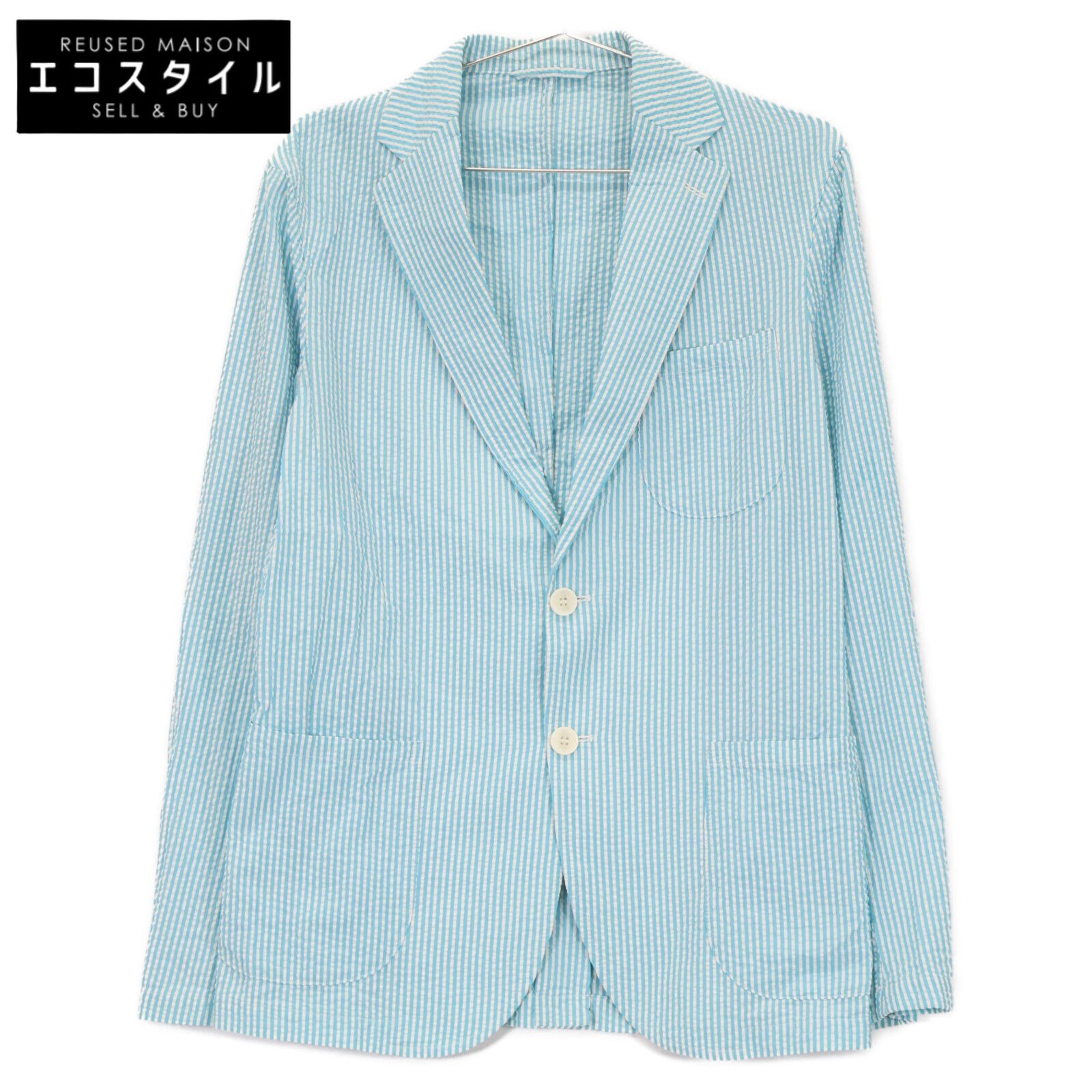 GIANNETTO ジャンネット ﾗｲﾄﾌﾞﾙｰ×ﾎﾜｲﾄ ｽﾄﾗｲﾌﾟ ｺｯﾄﾝ RIVIERA ｼｱ