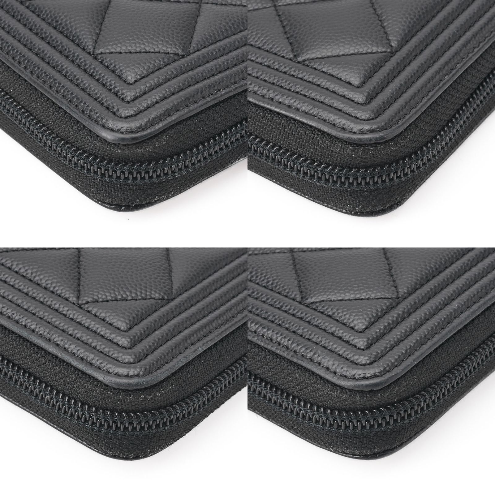 CHANEL シャネル ボーイシャネル マトラッセ ラウンド長財布 キャビア 