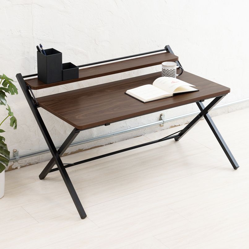幅80cm 棚付折りたたみワークデスク ロータイプ テーブル 机 木目 収納 テレワーク PCデスク 2802