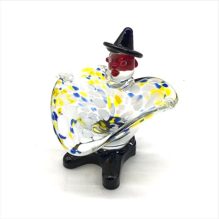 イタリア MURANO ベネチアンガラス ムラノガラス　ピエロ置物2体セット 未使用 ムラーノ ガラス ベネチアン グラス ピエロ 小物入れ