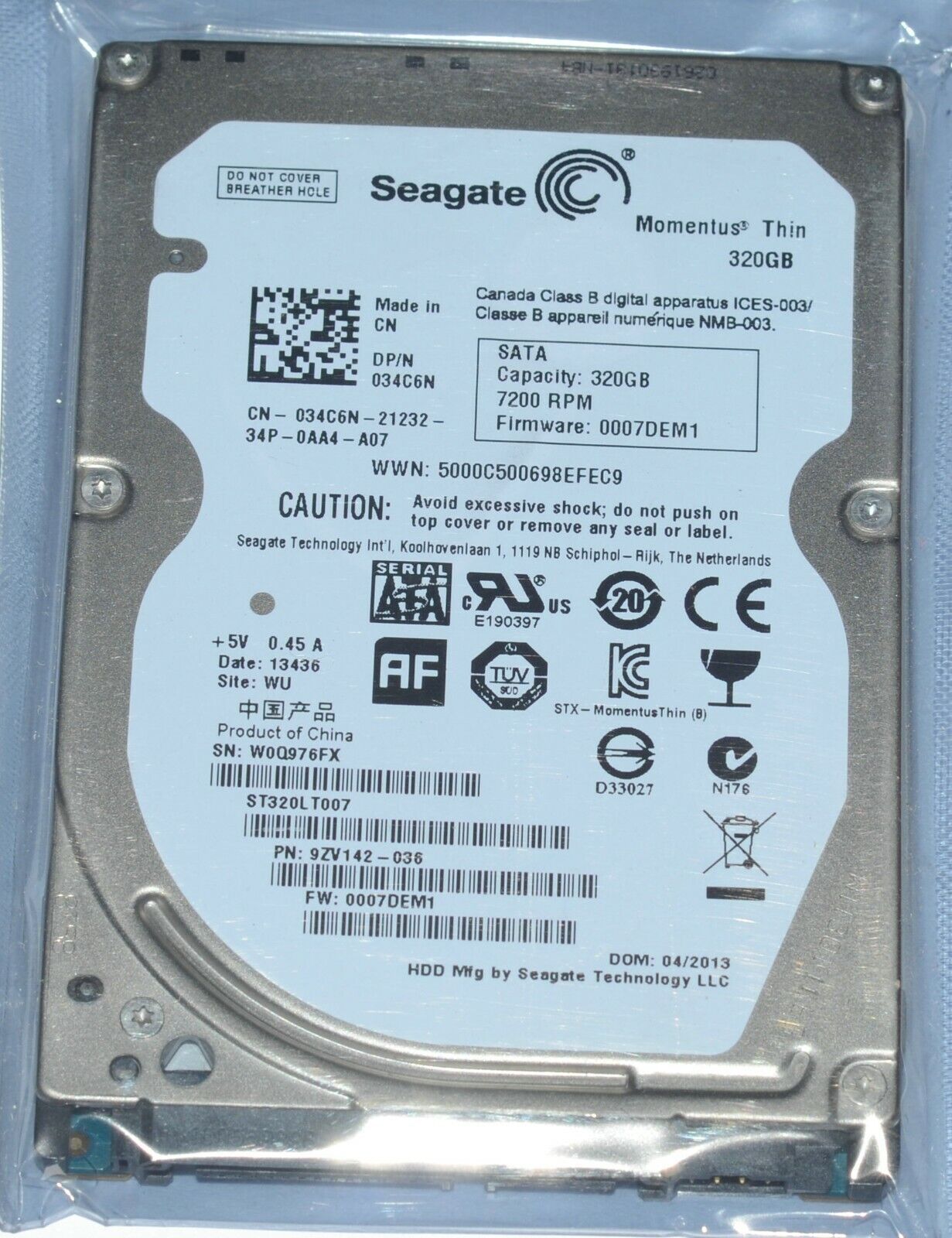 Dell 34C6N 034C6N 320GB 7200RPM 3Gb/s 16MB 2.5