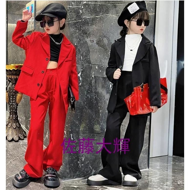 ダンス衣装キッズヒップホップ 赤 黒 セットアップ 女の子 上下