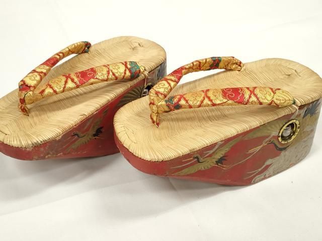 平和屋本店 和装小物 ぽっくり下駄 こっぽり おこぼ下駄 畳表 金蒔絵 飛鶴松文 DZAA11440kh5