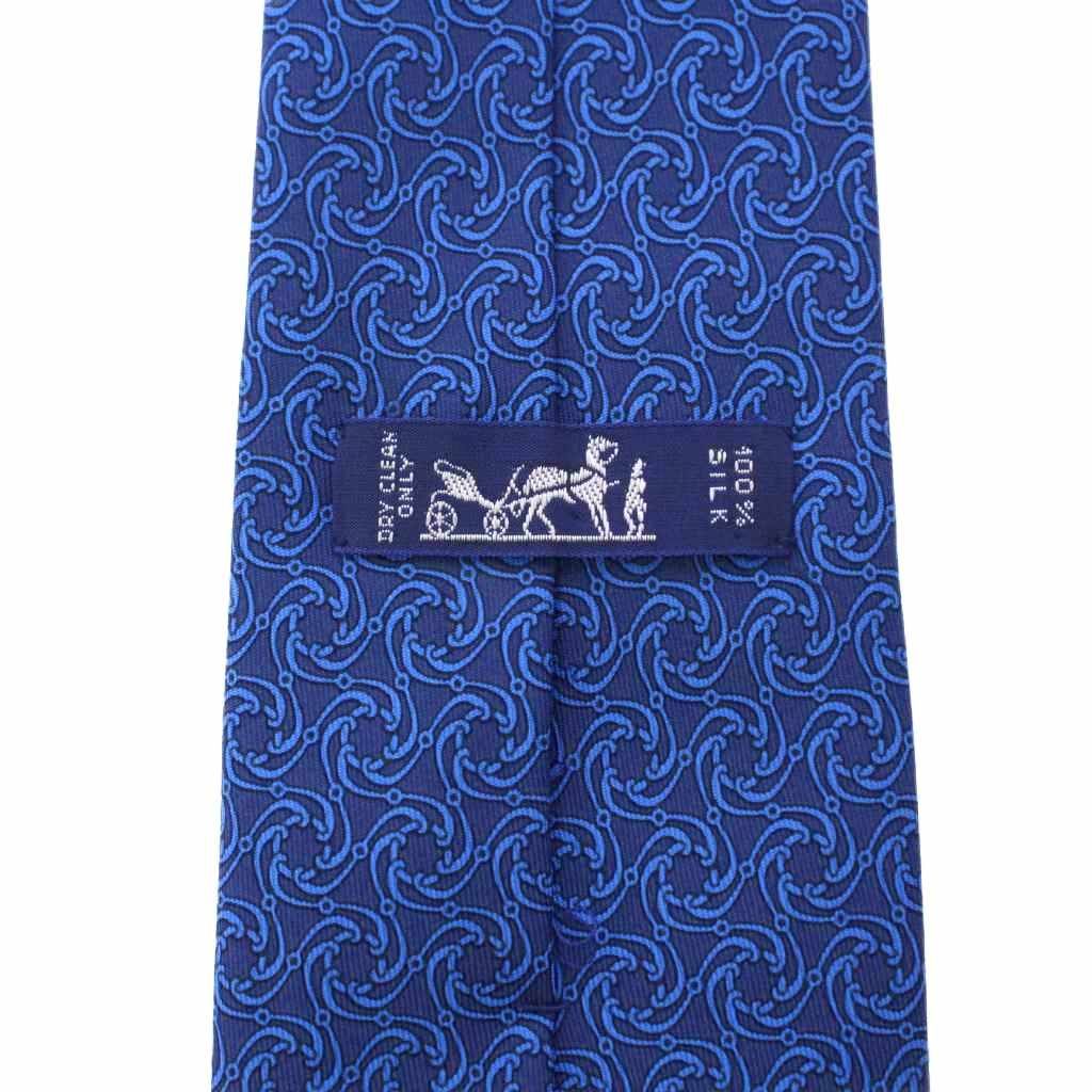 エルメス HERMES ネクタイ 総柄 シルク フランス製 紺 青 /BM