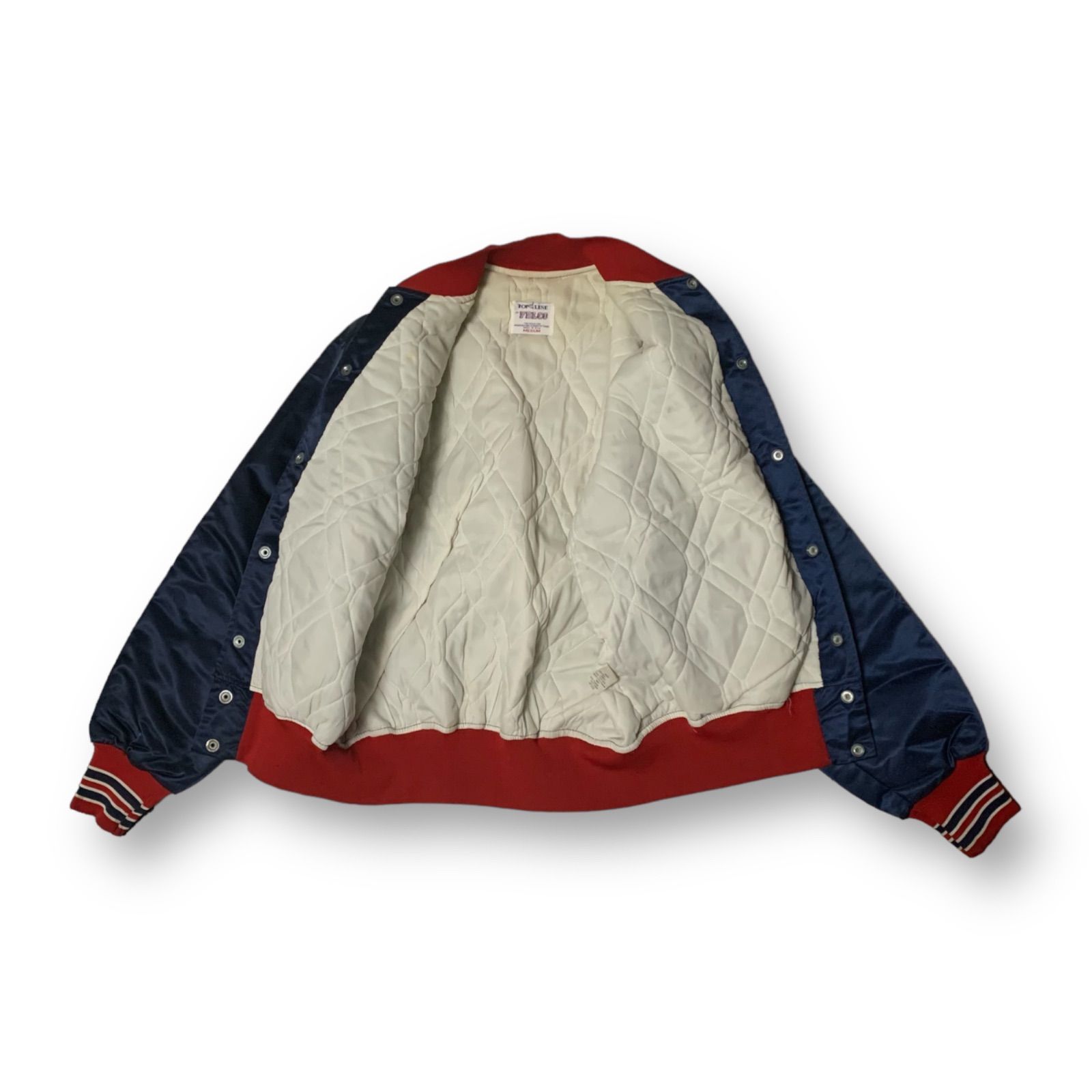 90s TOP OF THE LINE BY FELCO “BOSTON REDSOX” Nylon Stadium Jacket フェルコ ナイロンスタジアムジャケット スタジャン ネイビーレッド ホワイト Mサイズ USA製 MLB レッドソックス 野球