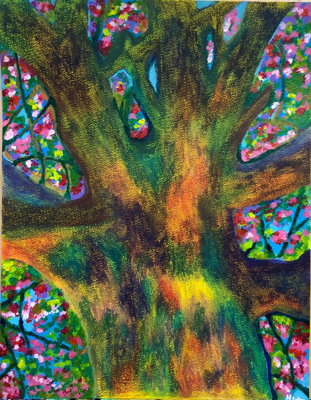 枝の先の未来】パステル画 6号 41.0×31.8 cm 自然 絵 自然画