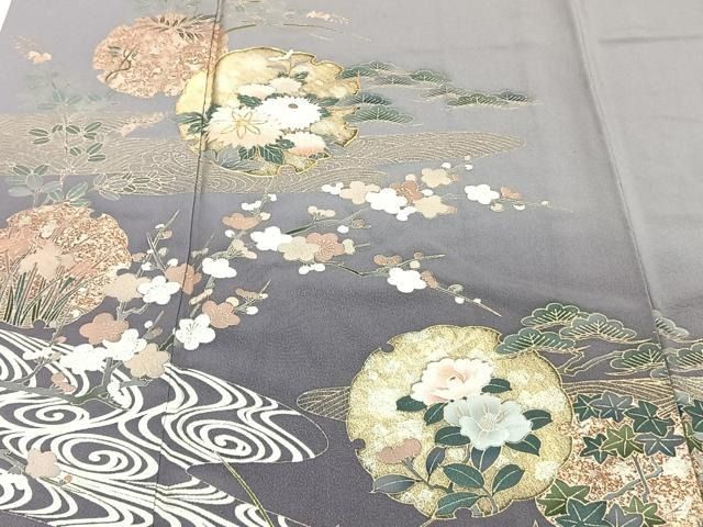 平和屋着物＃羽織 駒刺繍 流水枝花文 金彩 正絹 逸品 CAAV5606id