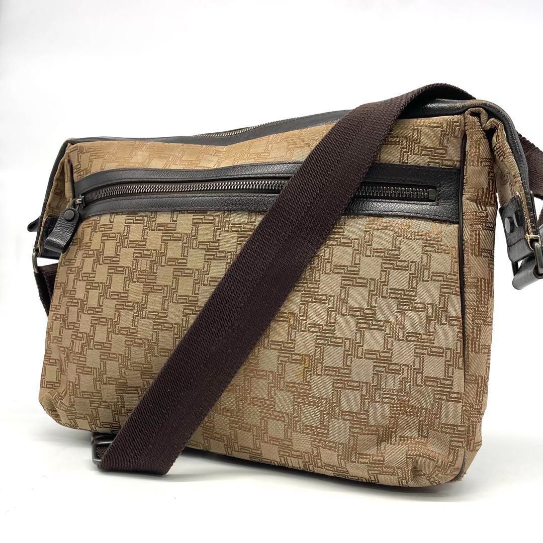 dunhill ダンヒル メッセンジャーバッグ 斜め掛け ディーエイト柄 総柄 A4 キャンバス ベージュ