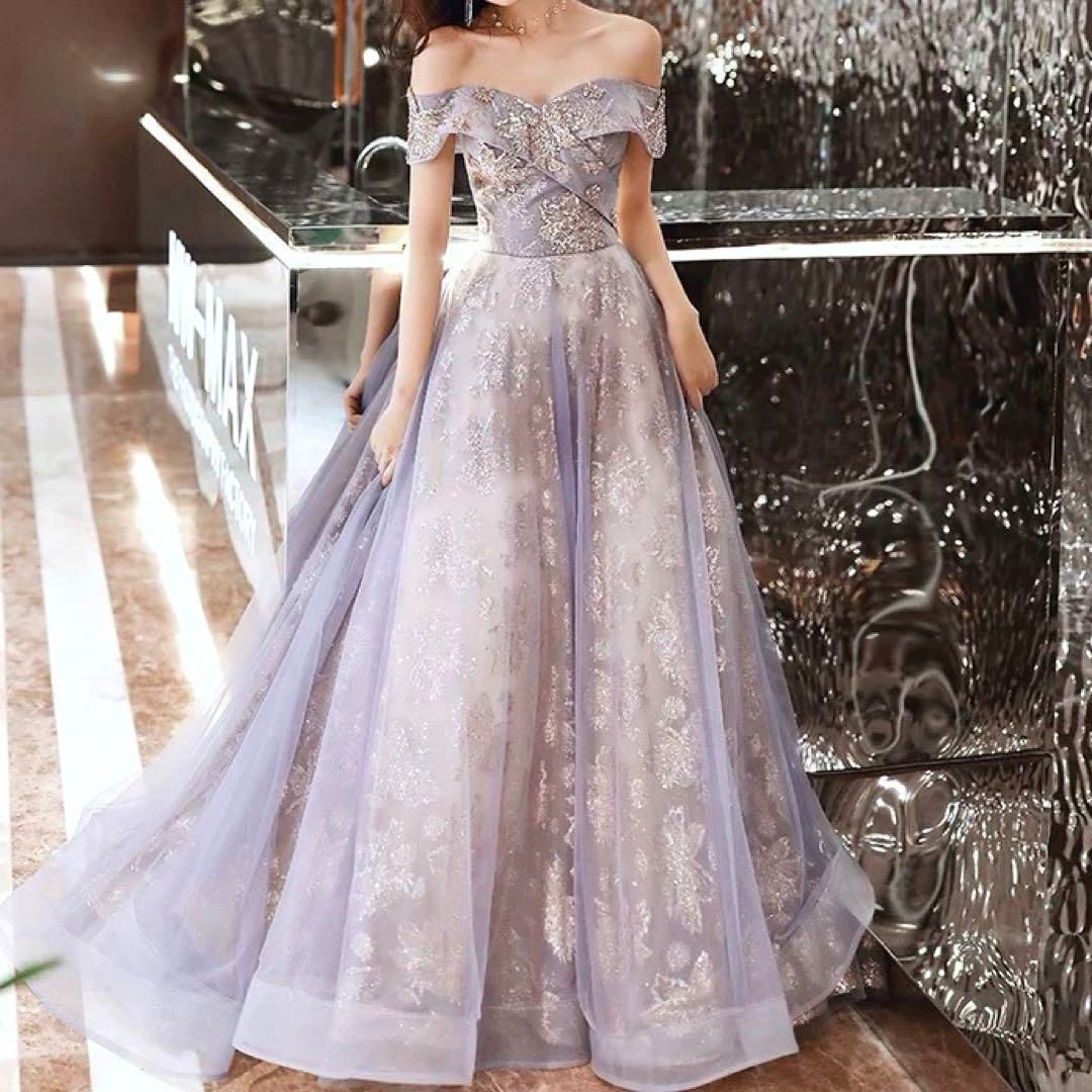 スパンコール オフショル ドレス スパンコールのお花のデザインがオシャレなオフショル ドレス - メルカリ