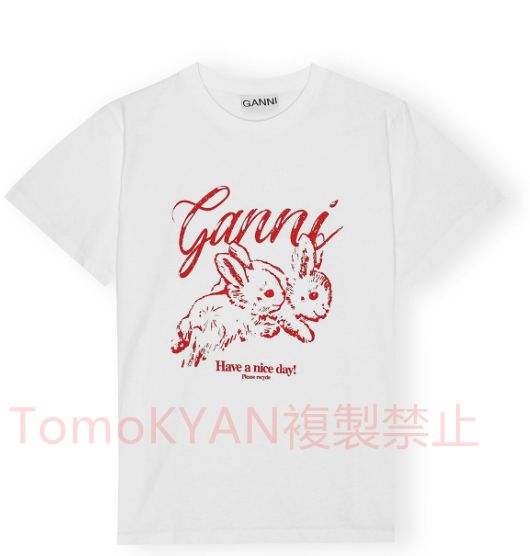 【GANNI 】✨ガニーBUNNY T-SHIRT  半袖 Tシャツ  レディース カットソー コットン ロゴT クルーネック（ホワイト）