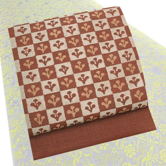 正絹　名古屋帯　西陣織　赤茶色　紬織り　新品未使用　仕立て上がり畳んで発送させて頂きます