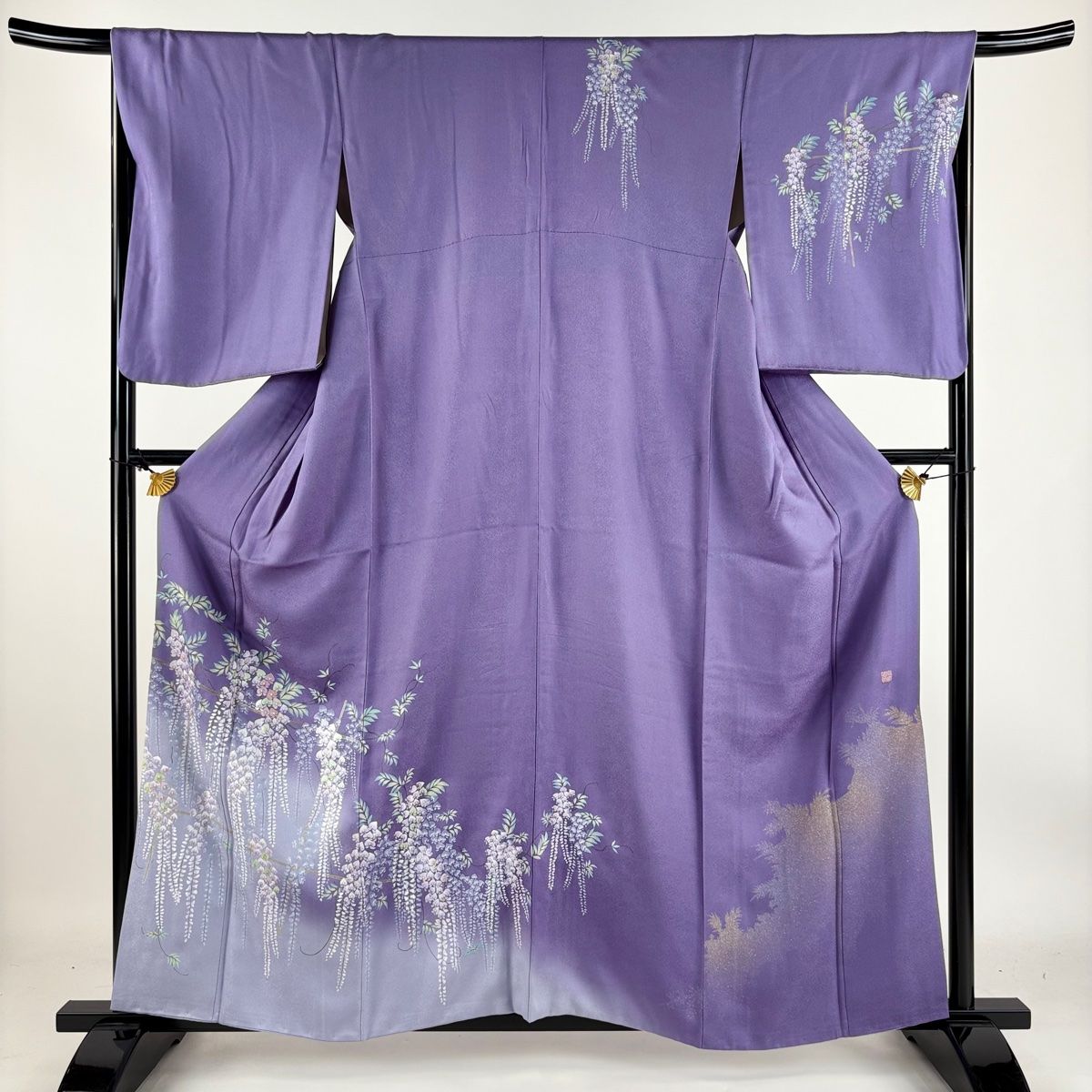 訪問着 身丈158cm 裄丈68cm L 袷 落款 藤 金彩 ぼかし 紫 正絹 秀品 【中古】