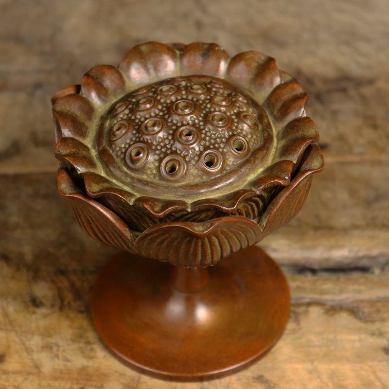 銅細工 宝蓮灯蓮香炉 盤香炉 香道具 装飾品 工芸品 美術品 置物