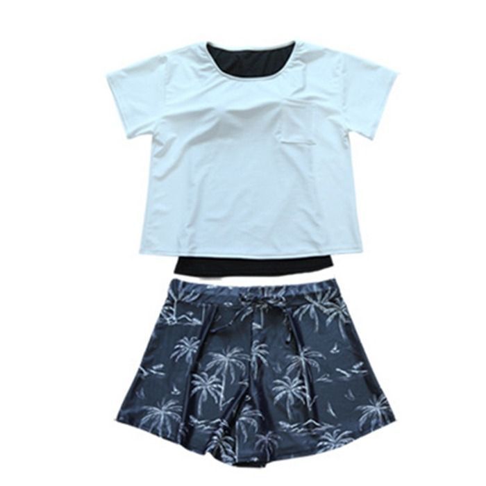 体型カバー 半袖 水着セット Tシャツ レディース 水着 ラッシュガード レディース ショートパンツ セパレート カバーアップ オーバーTシャツ uvカット UPF50 袖付き 上下セット 大きいサイズ 露出控え ノンワイヤー ママ 旅行aikai04