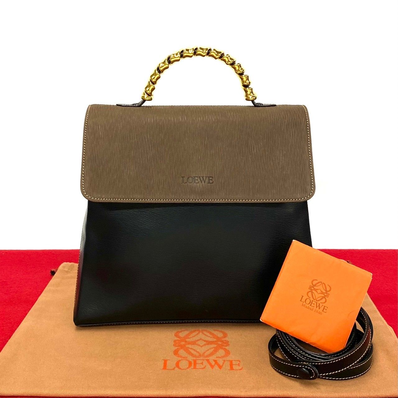 ほぼ未使用 LOEWE ロエベ ベラスケス ロゴ レザー 本革 2way