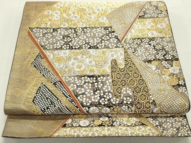 平和屋着物●西陣の名門　加納幸謹製　六通柄袋帯　唐織　切嵌七宝花唐草文　金銀糸　正絹　逸品　DAAU6814ob 平和屋着物○西陣の名門 加納幸謹製 六通柄袋帯 唐織 切嵌七宝花唐草文