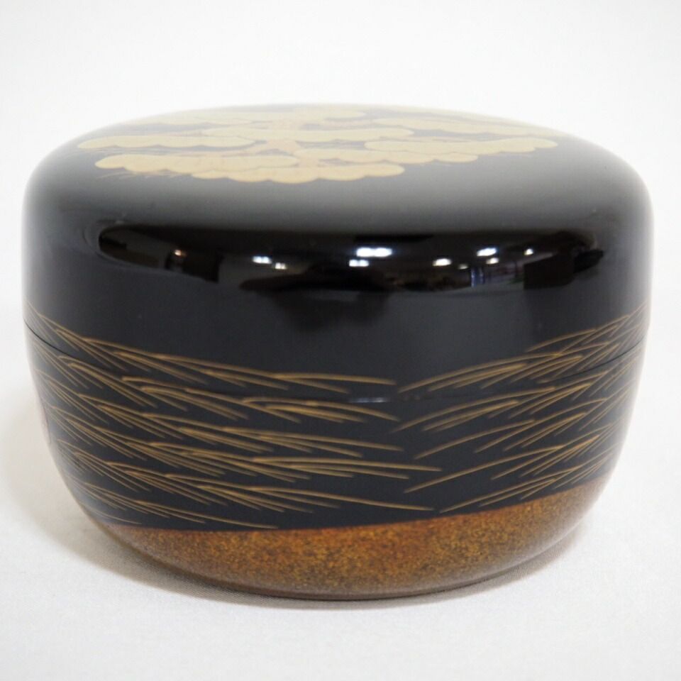 売り切れ次第終了。 九月の特売品 山中塗 加賀蒔絵師 多田桂寛作 老松蒔絵 大平棗 梨地 茶道具 宝石のような