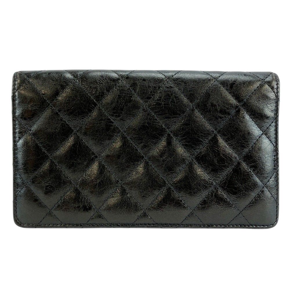 □新同□ シャネル 2.55 マトラッセ 長財布 財布 レザー ブラック  