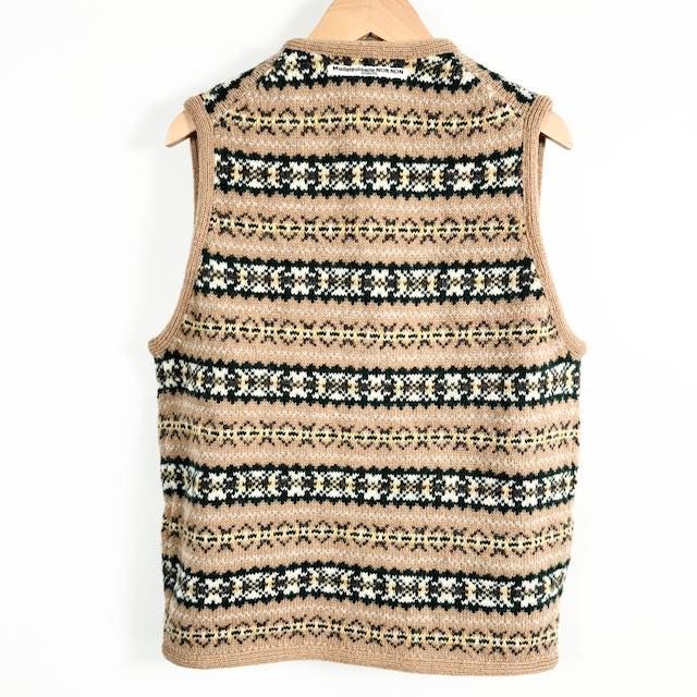 マドモアゼルノンノン ウールニットカーディガン 総柄 革ボタン