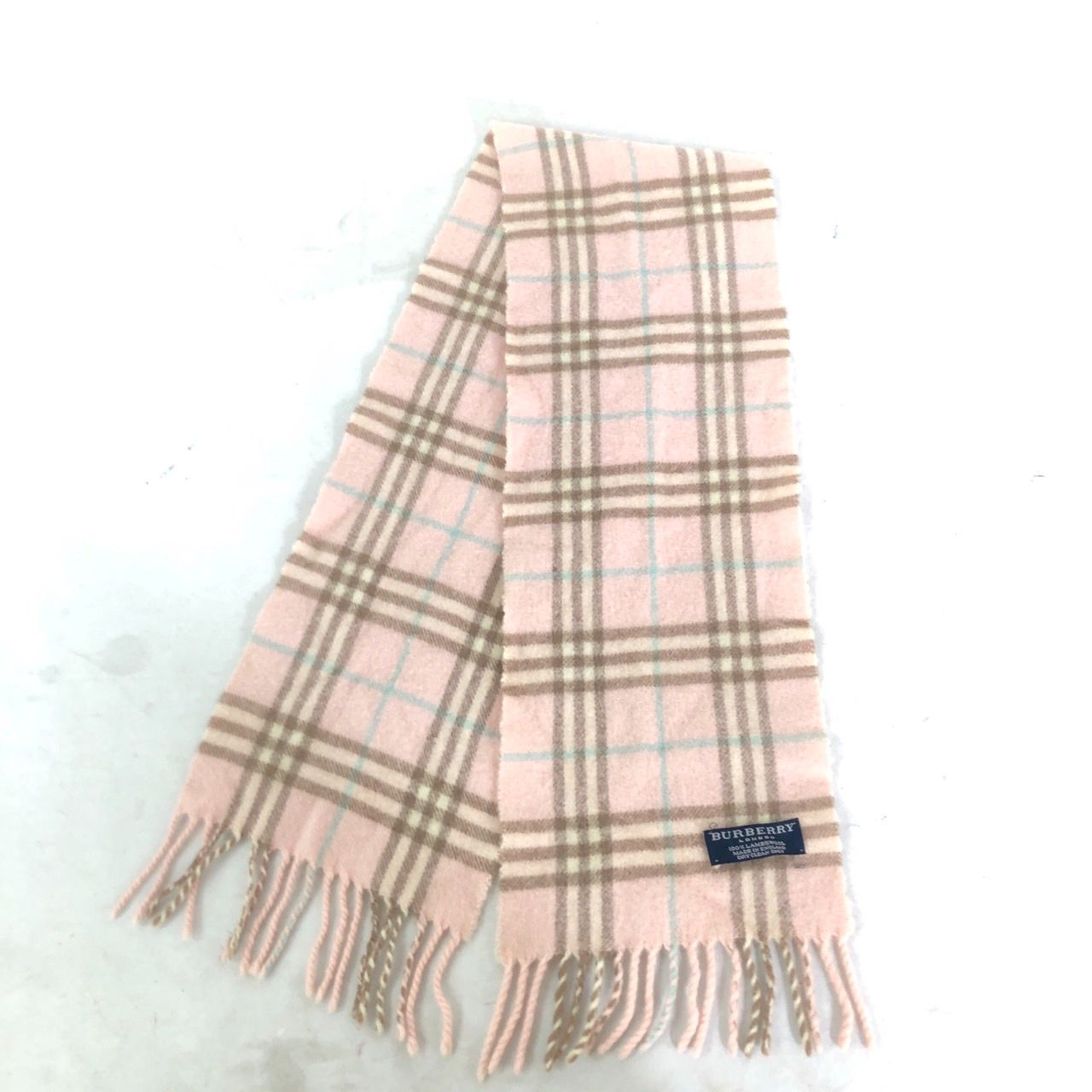 BURBERRY バーバリー マフラー ラムウール 色褪せ ピンク 106cm × 18cm 