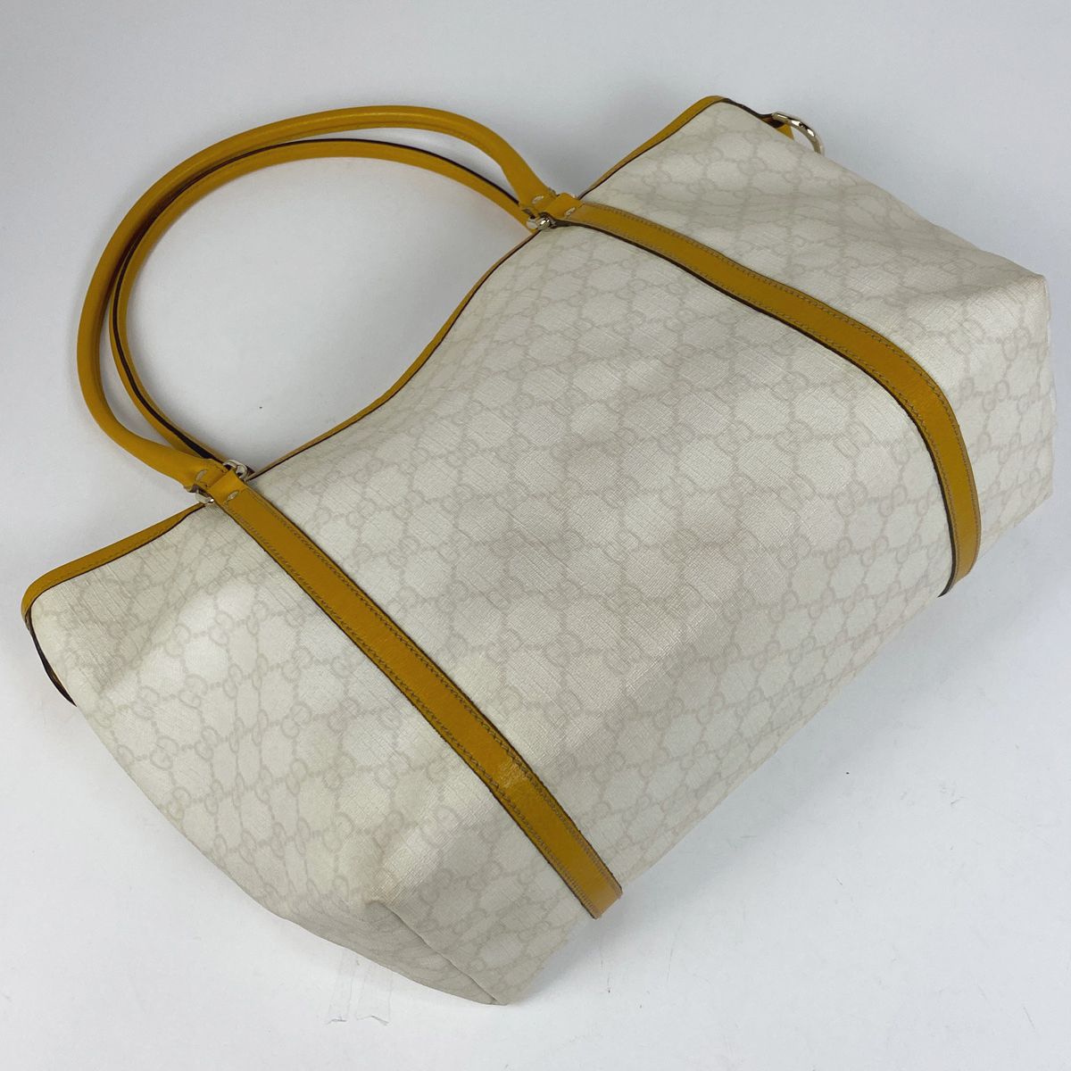 グッチ GUCCI トートバッグ 197953 GG柄 PVC(塩化ビニール)×レザー アイボリー×黒 バッグ グッチ 197953 GG柄 トートバッグ PVC レディース 中古