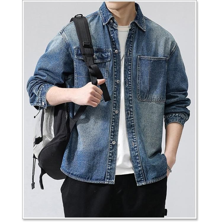 デニムシャツ メンズ 長袖 春 秋 冬 ダンガリーシャツ ウエスタン