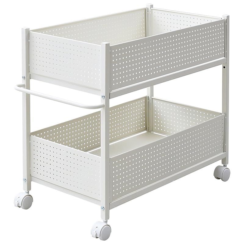 山善 押入れ(クローゼット)収納 ラック 幅38×奥行75×高さ64.5cm 取っ手 ストッパー付きキャスター 上段下段かご 横板が取り外せる 組立品 ホワイト/ホワイト OPR-7538(WH/WH) 1