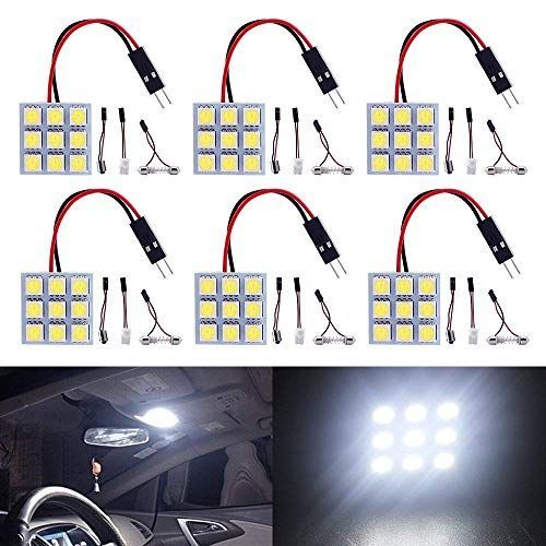 9SMD_ホワイト Ever-Bright 12V用 9SMD 5050 ホワイト LED ルームランプ ドームライト 3種類のアダプター付き 6個