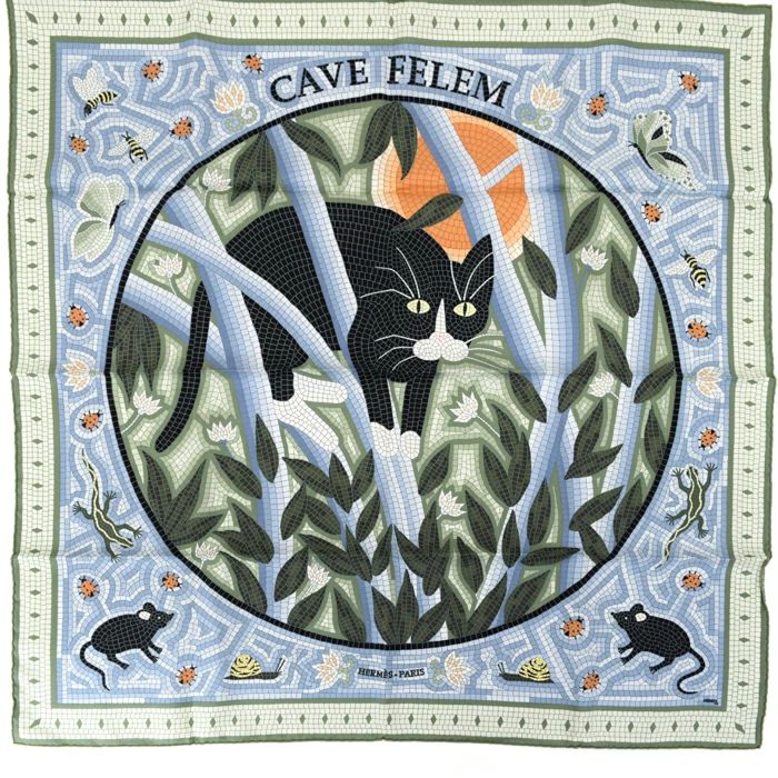 エルメス HERMES スカーフ カレ 90 シルク100% CAVE FELEM / 猫
