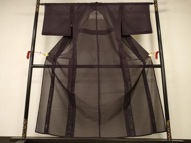 平和屋着物＊夏物 色無地 絽 枝葉紋紗 黒紅色 正絹 AABB6713jd