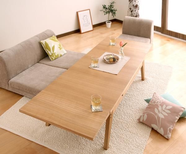 ワイドに広がる伸長式!天然木エクステンションリビングローテーブル ナチュラル CPN-102NA