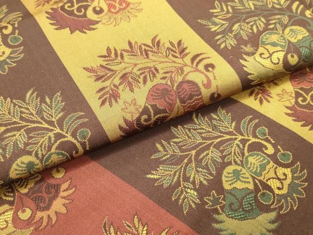 平和屋着物●全通柄九寸名古屋帯　更紗草花間道　正絹　逸品　DAAY0089ob 平和屋着物○全通柄九寸名古屋帯 更紗草花間道 正絹