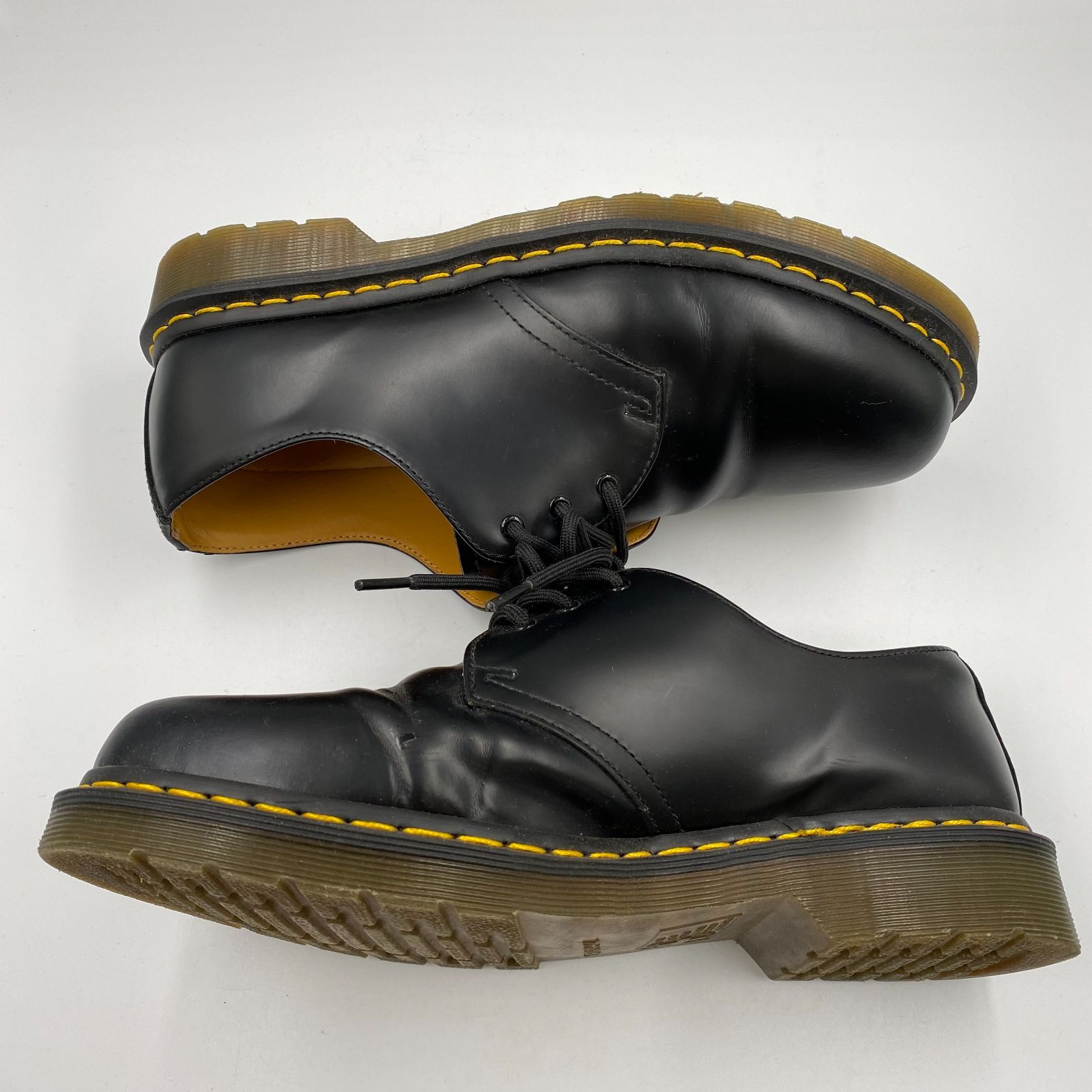 Dr.Martens◇3ホールシューズ/UK8/ブラック/レザー/イエローステッチ