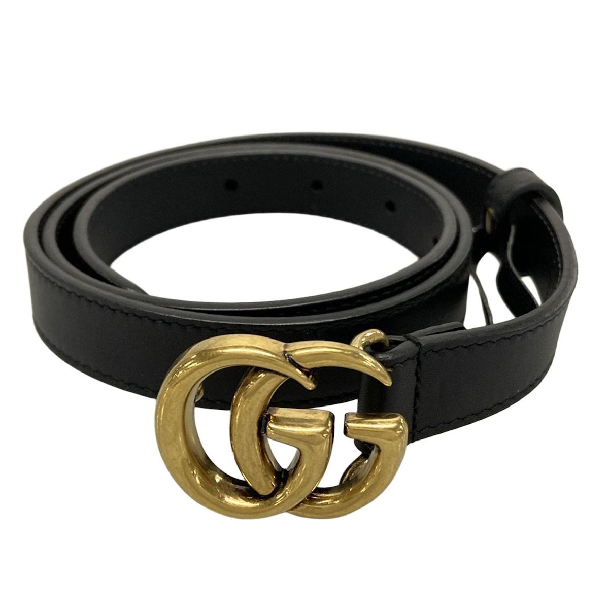 GUCCI グッチ ベルト 75|30 ダブルG スリムベルト 409417 黒 GGマーモント レザー