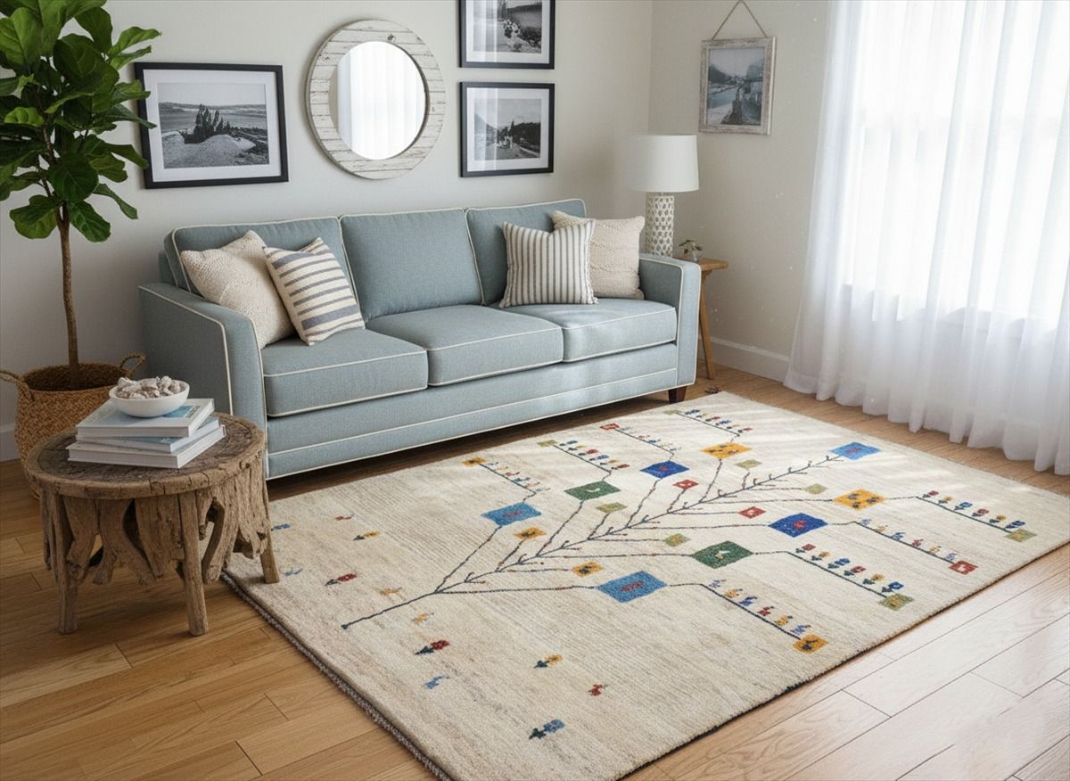 ペルシャ ギャッベ リビング 187x152cm ナチュラル グレー 糸杉 RJ7511