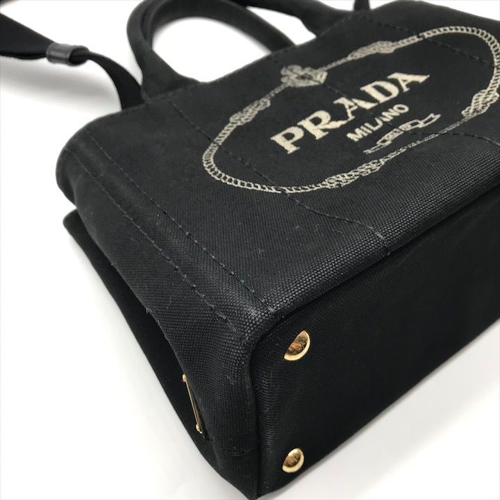 PRADA プラダ 三角ロゴ プレート カナパ キャンバス 2WAY ハンド ショルダー バッグ ブラック レディース ブランド BAG r174 DECORATOM_COM_BR