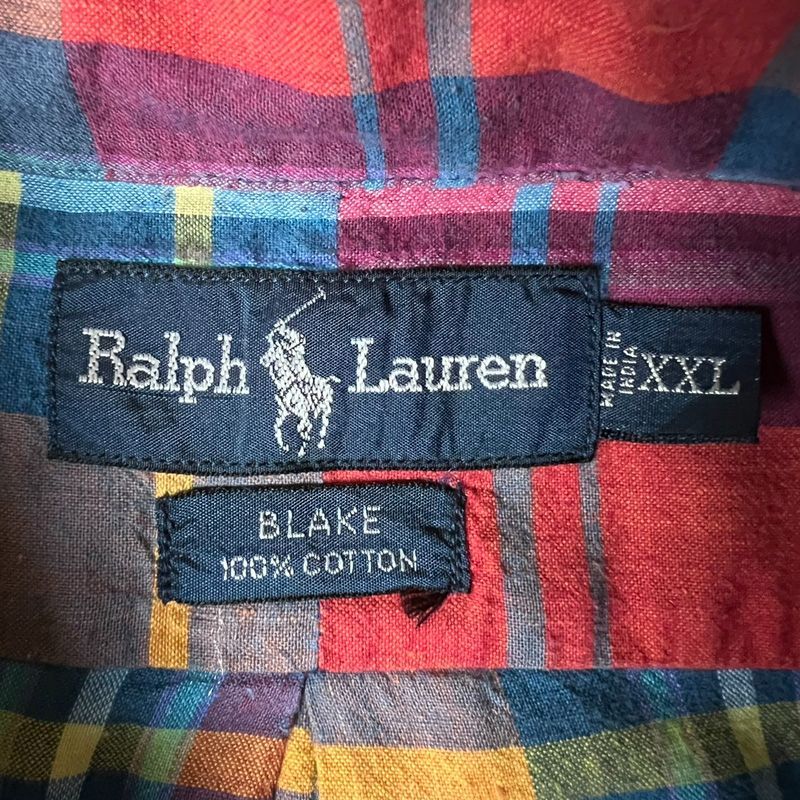 90s RALPH LAUREN インディアン マドラス チェック 半袖 ボタンダウン