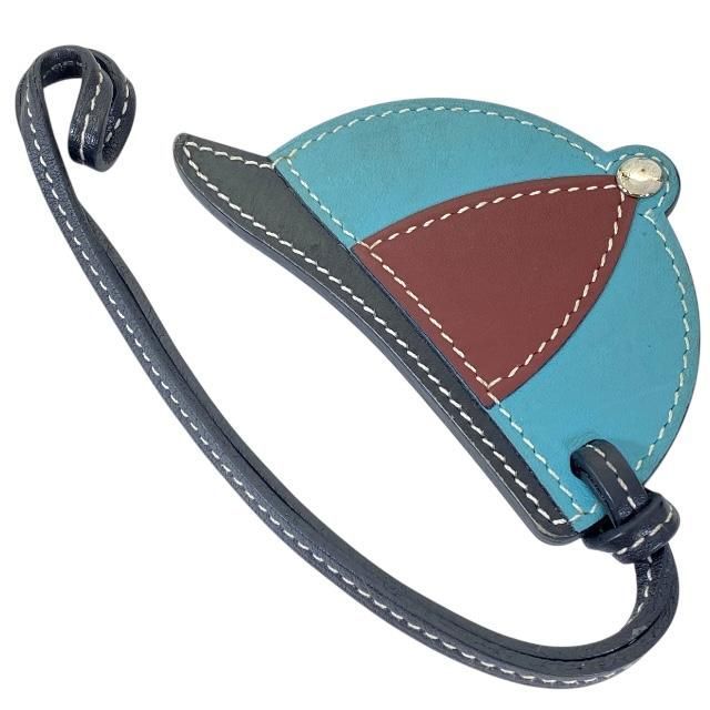 HERMES エルメス チャーム パドック ボンブ バッグチャーム キーホルダー レザー ブルー ブラウン ブラック
