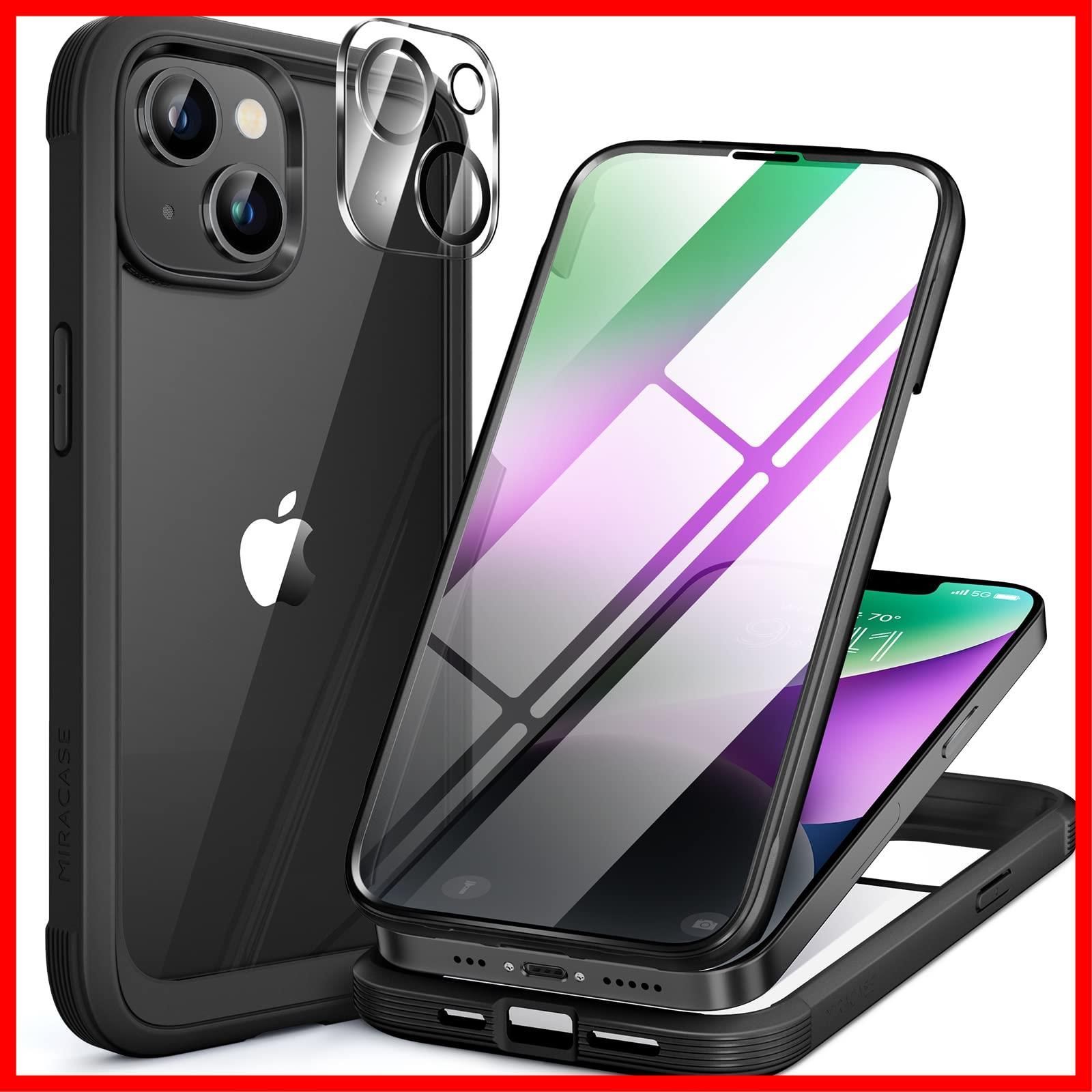 【人気商品】6.1インチ 強化ガラス 9H フルカバー 全身バンパー 用 360保護 用 iphone14 ワイヤレス充電対応 スマホケース ケース 黒 iPhone14 Miracase
