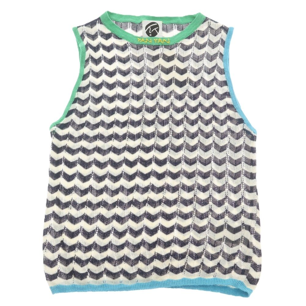 ヤンヤン YANYAN コットンナイロン クルーネック ニットベスト ホワイトxネイビー サイズS レディース