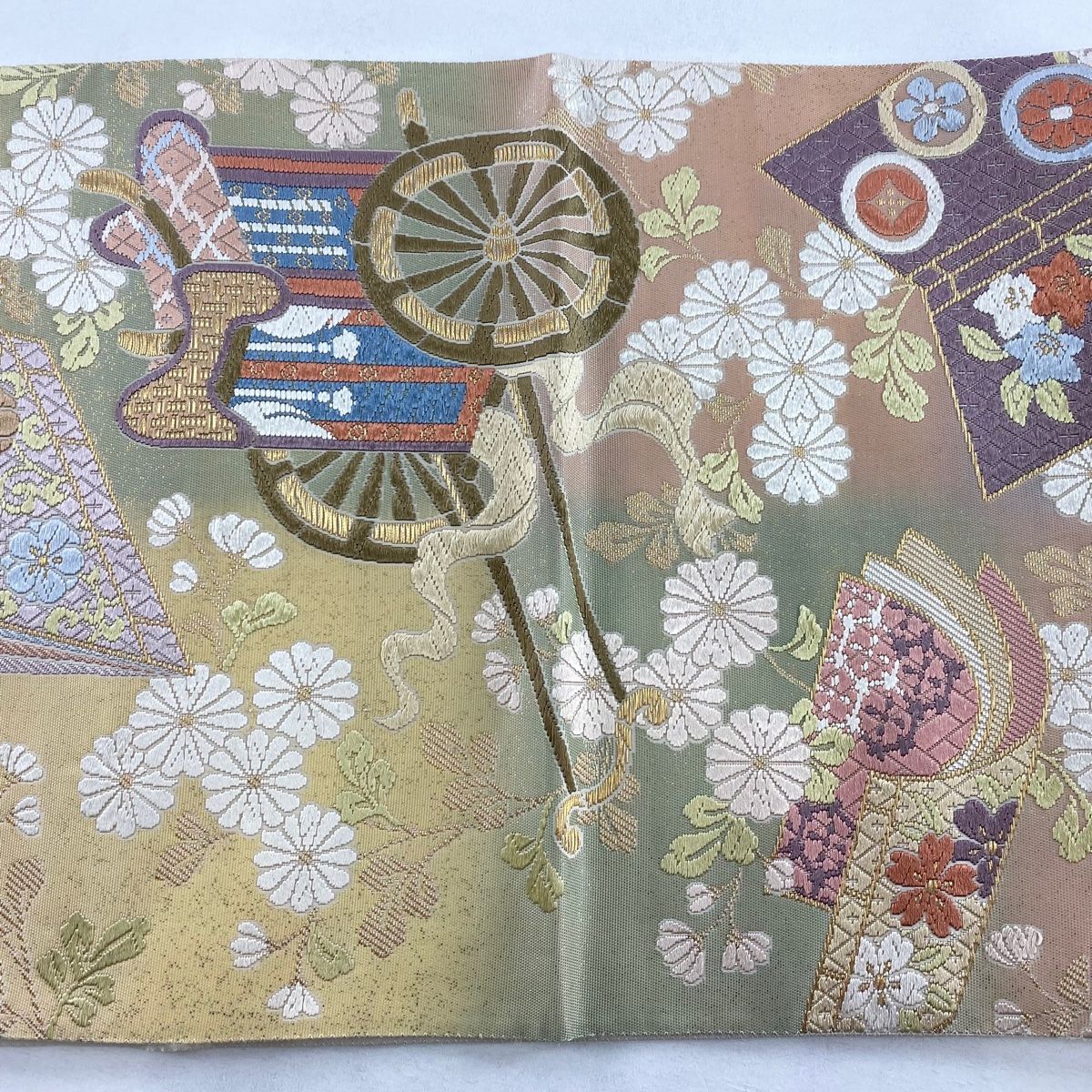 袋帯 秀品 御所車 菊 刺繍 金糸 灰紫 六通 正絹 【中古】 - メルカリ