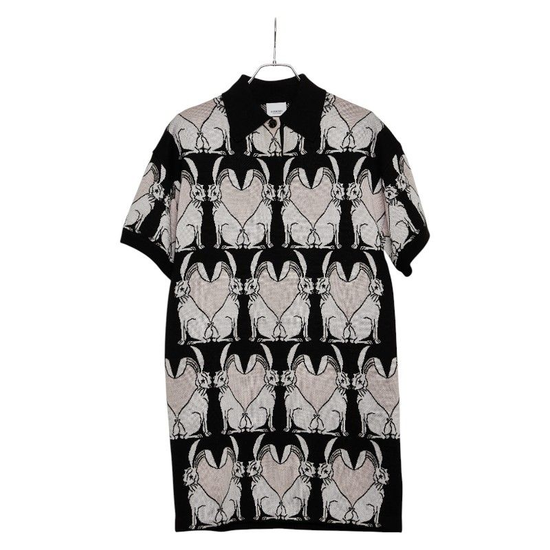 バーバリー ラビット ウサギ モチーフ ポロシャツドレス ワンピース サイズ S ブラック マルチ ウール ビスコース レディース BURBERRY 1-0236263