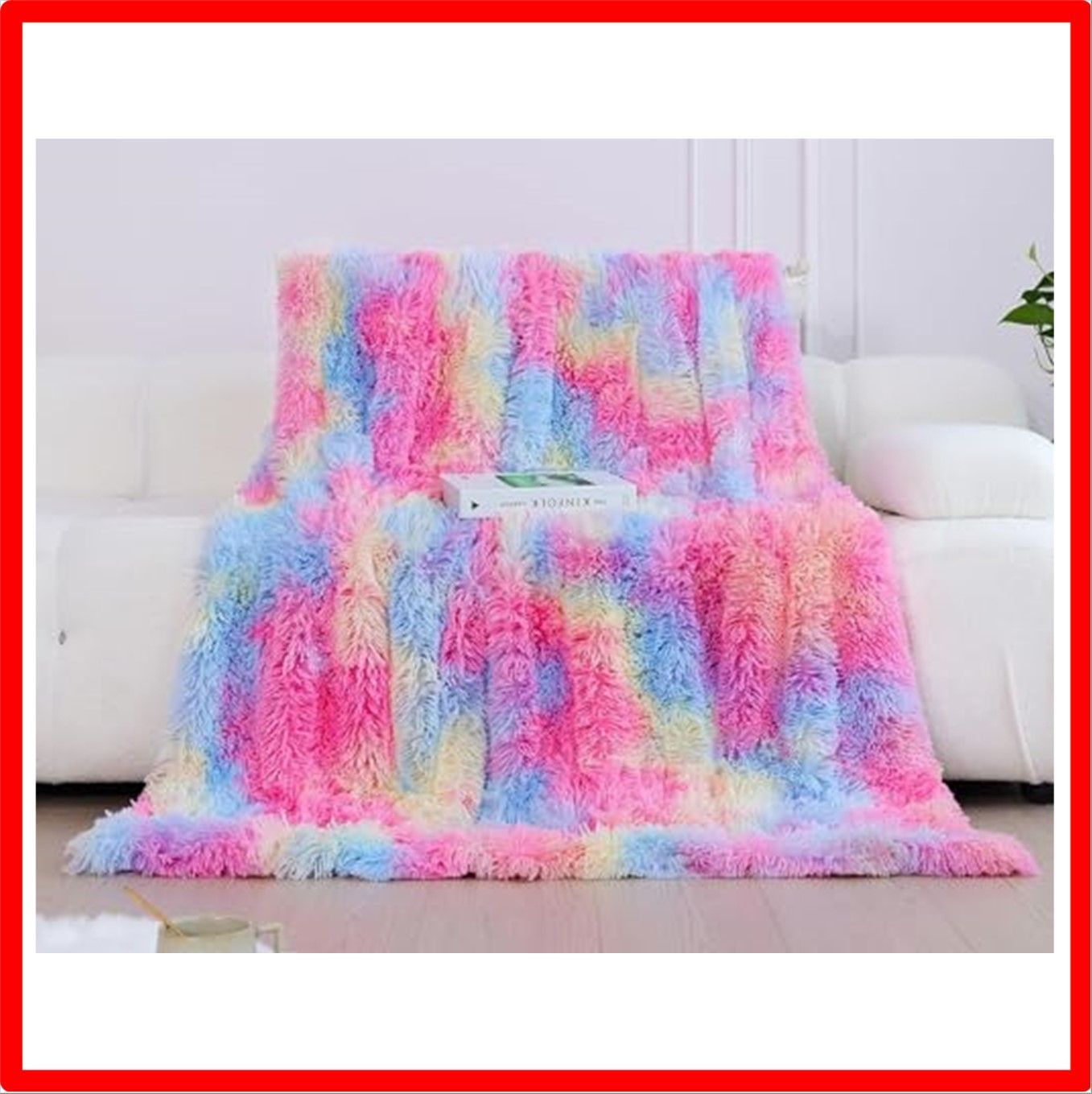 【匿名配送】レインボー_200x220 KANKAEU 毛布 大判 200x230cm ブランケット ロングシャギー 暖かい 柔らかい生地 可愛いしふわふわ 帯
