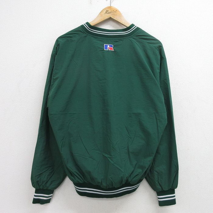 M/古着 ラッセル 長袖 ナイロン ジャケット メンズ 00s ワンポイントロゴ Vネック 緑他 グリーン 24sep07 中古 アウター ウインドブレーカ